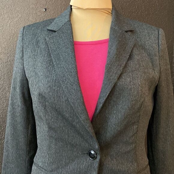 ZARA Basic black fine herringbone button front blazer suit jacket - Picture 2 of 7